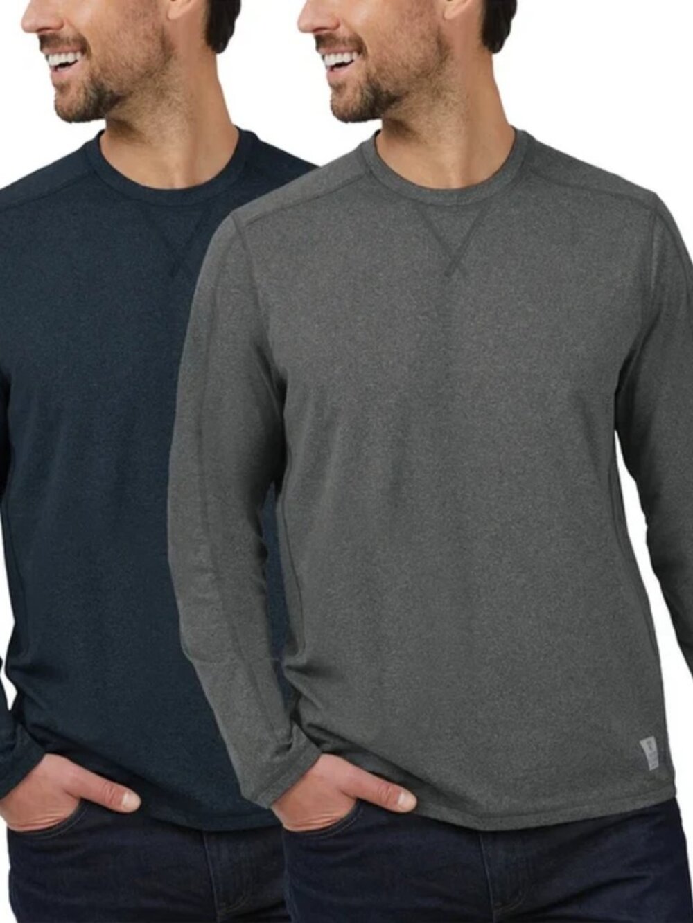 Rugged Elements Men's 2-Pack Sueded Long Sleeve Crew Tee, Dark Blue/ Gray